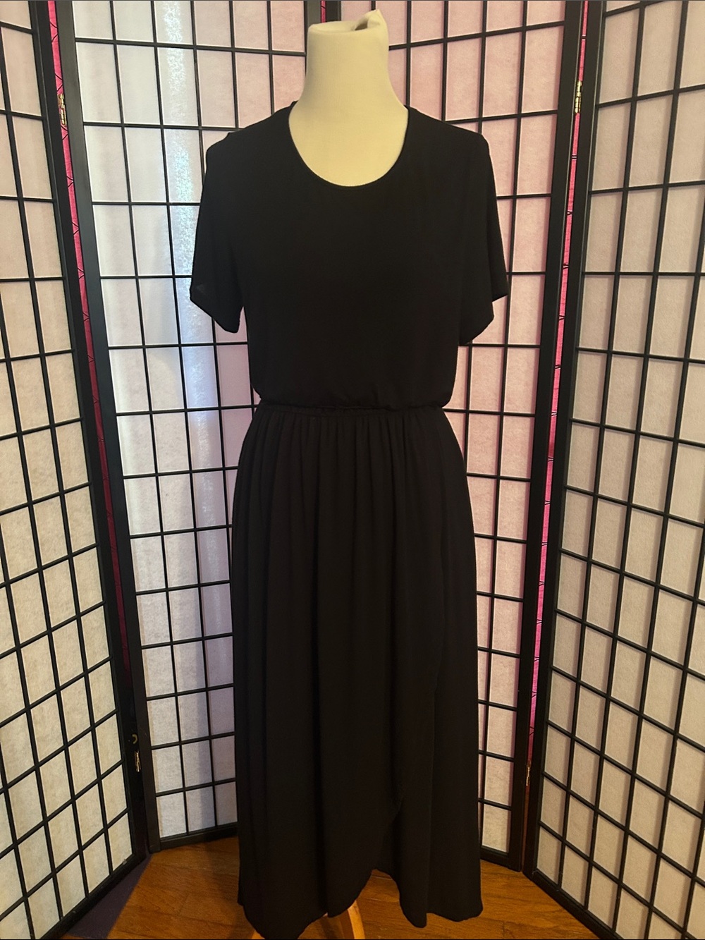Latched Mama Nursing/Maternity Black Short-Sleeve Maxi wrap dress